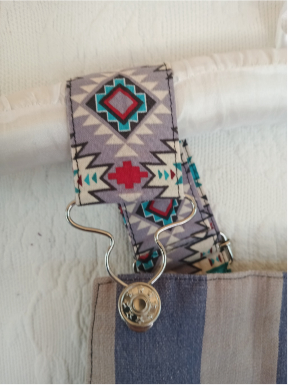 Artsy Western Overalls Slate Blue Beige Stripes Super Wide Leg Boho Trousers MED - Picture 4 of 12